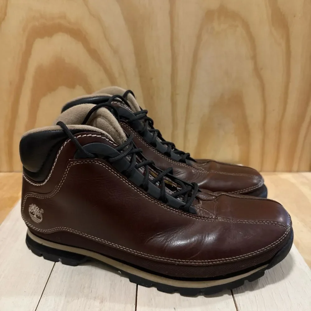 Timberlands Men's 85129 Brown Leather Lace Up Euro Dub Boots Size 9.5M